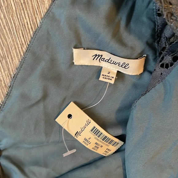 NWT new Madewell Lace feminine Flutter-Sleeve Dress in dusty Blue size 2 - Picture 7 of 11